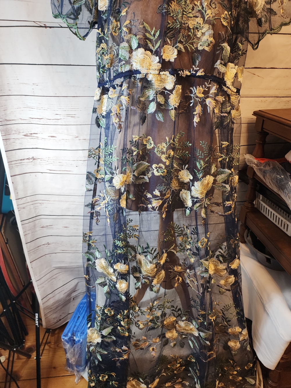 Sheer Navy Floral Embroidered Maxi Dress - Picture 4 of 11